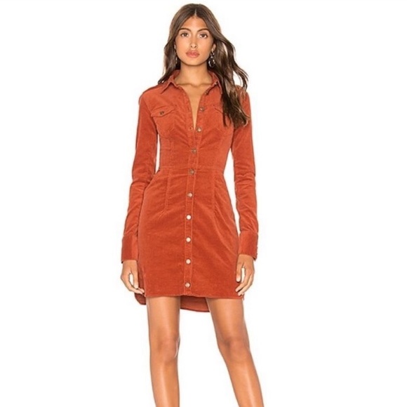 Free People Dresses & Skirts - Free People Dynomite Burnt Orange Corduroy Long Sleeve Button Up Dress. Size S.